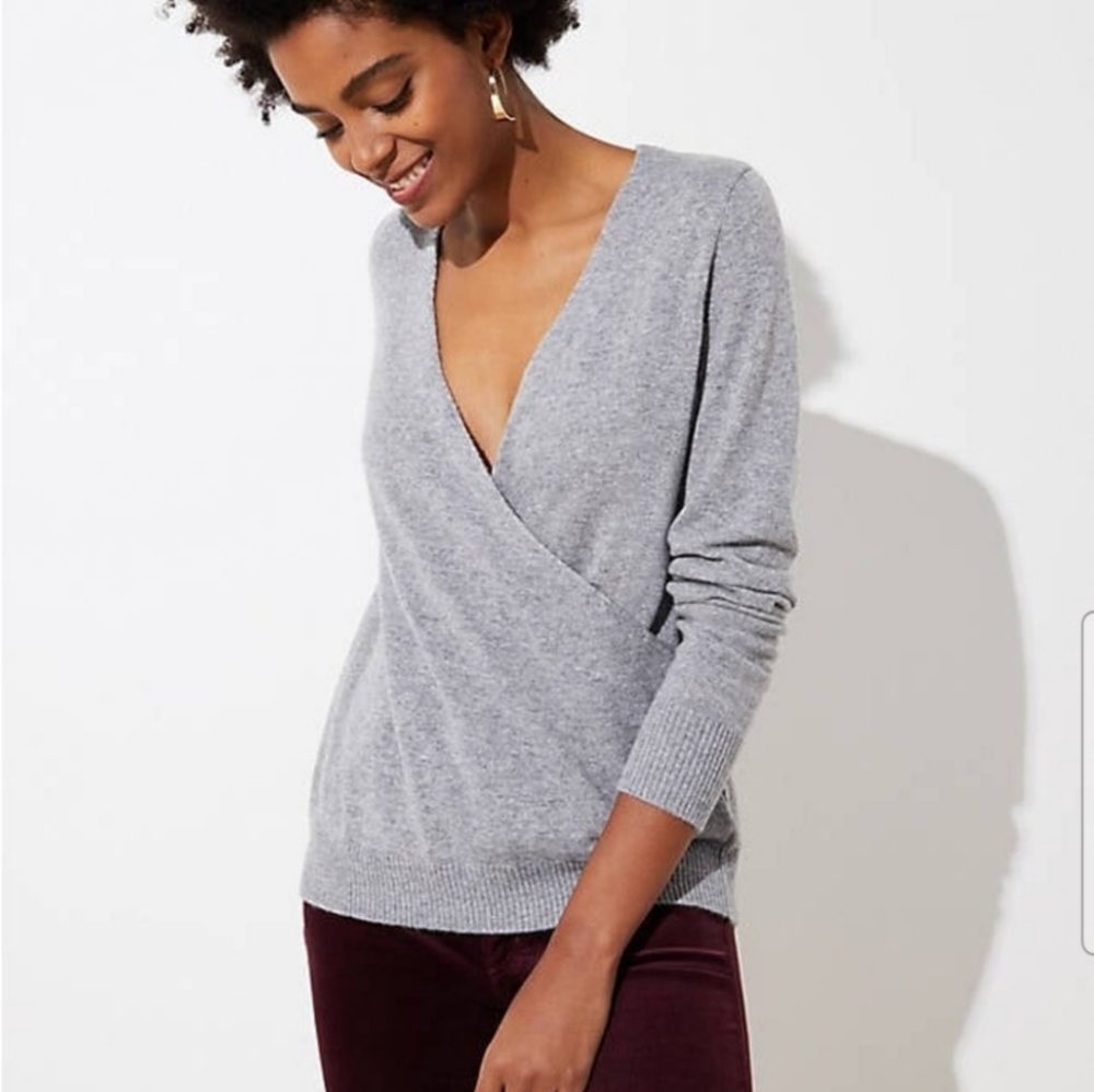 Loft Wool and Viscose gray Cardigan Sweater V-neck wrap